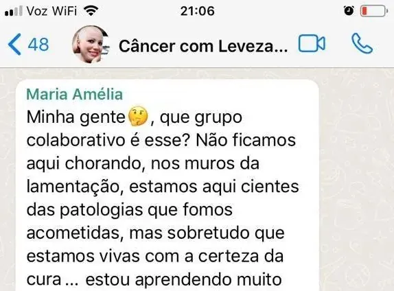 Mensagem de aluna do Câncer com Leveza
