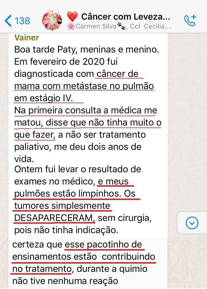Mensagem de aluna do Câncer com Leveza