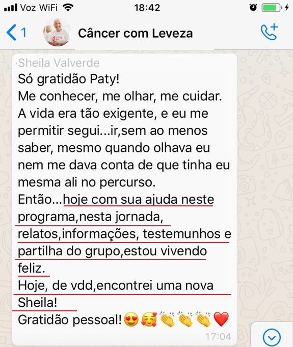 Depoimento de aluna no grupo Câncer com Leveza