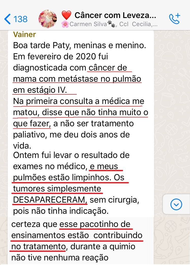 Depoimento de aluna no grupo Câncer com Leveza
